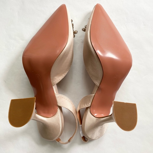 Crystal Slingback Satin Heels in Nude NWT - Picture 6 of 7